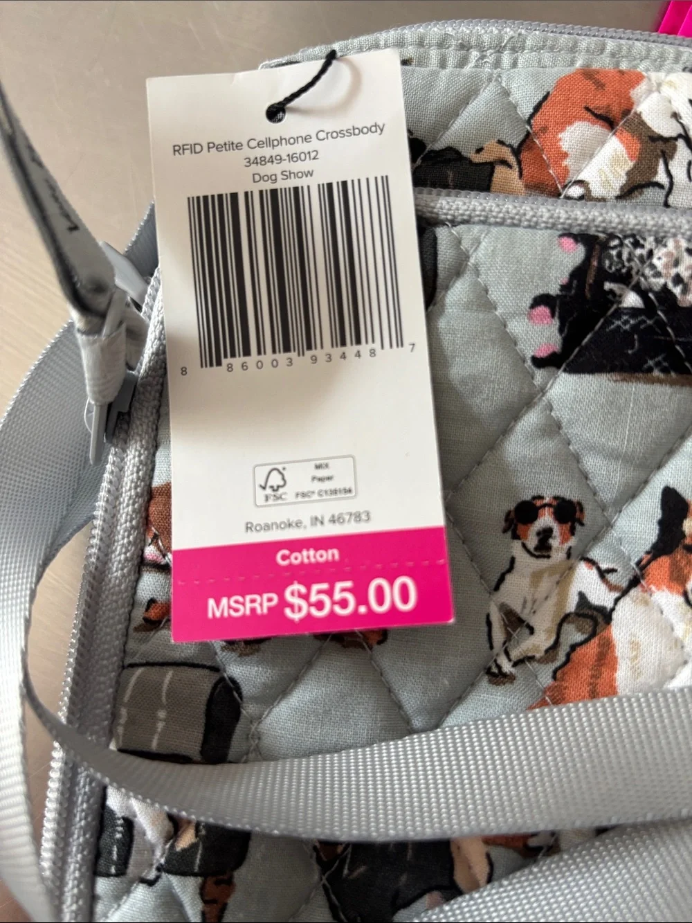Vera Bradley Light Gray Quilted Crossbody with Dog Print